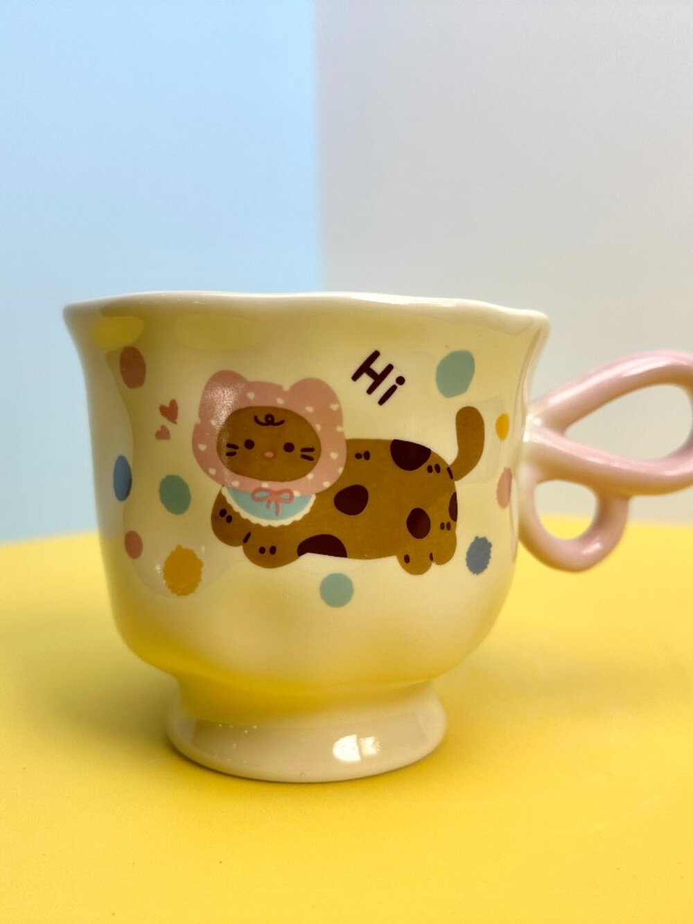 Cute Lion Bow Handle Mug Pink 'Hi' – Brand New